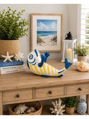 New Blue Yellow Funny Tropical Fish Wine Bottle Holder Coastal Beach House Bar
